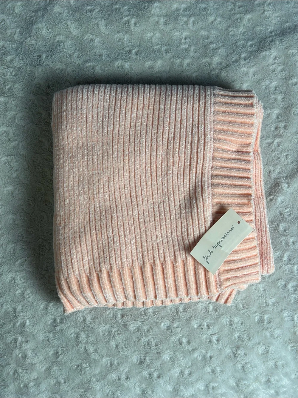 First Impressions Iced Peach Chenille Baby Blanket Soft Sweater Knit Lovey